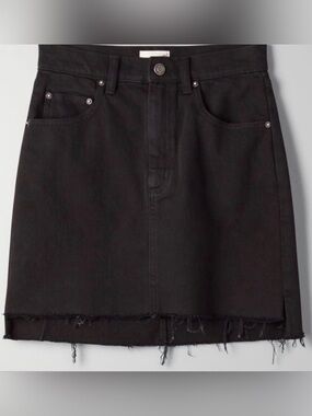 Wilfred Black Frayed Hem Denim Mini Skirt